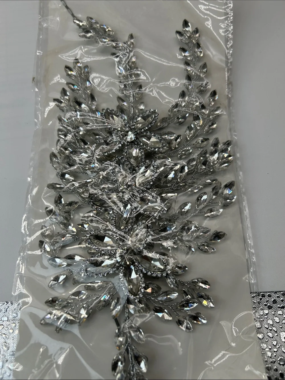 Crystal Silver Rhinestone Leaf Applique